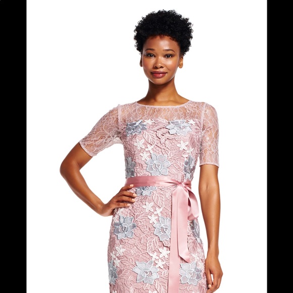 Adrianna Papell floral lace gown size 0 with sash - Picture 2 of 4